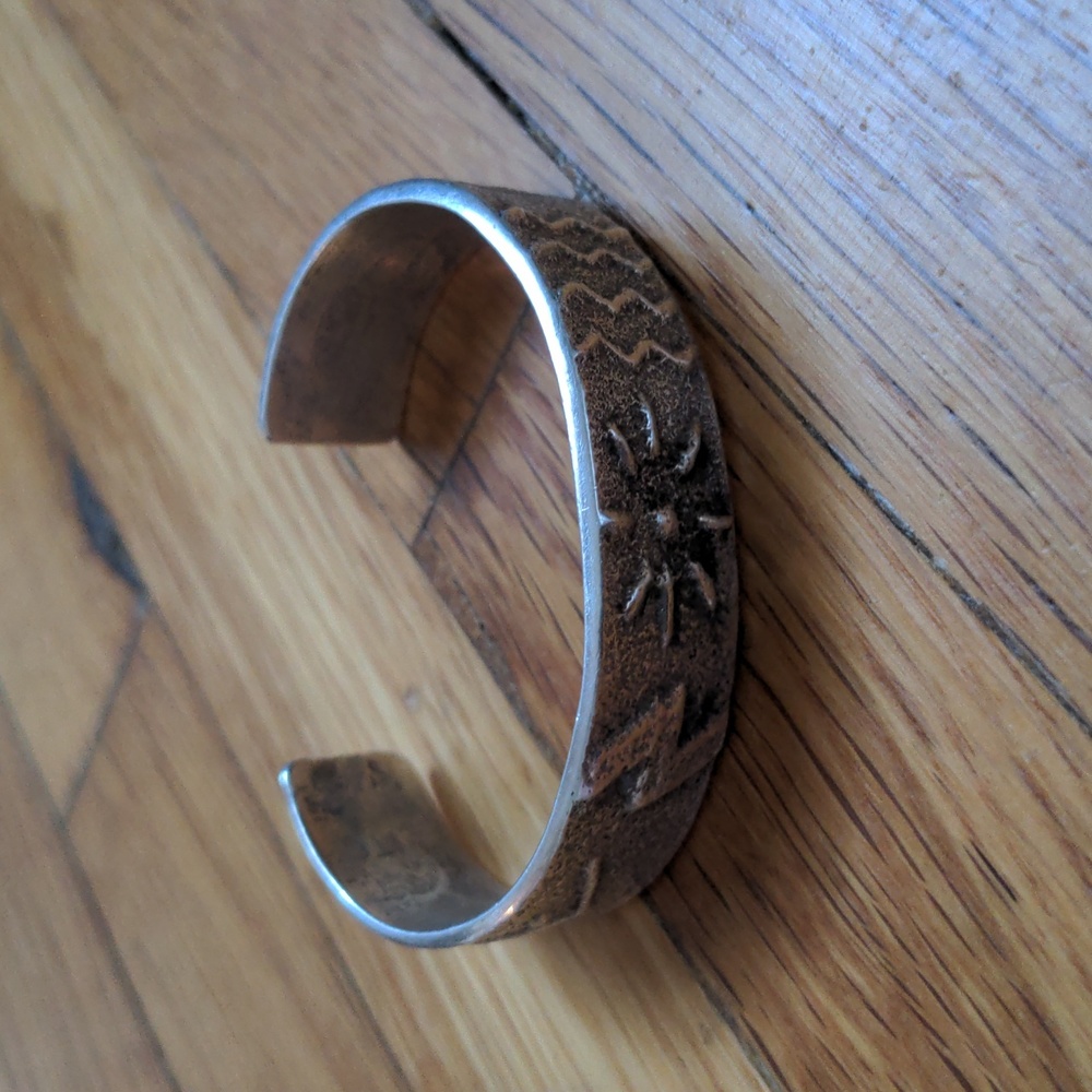 Navajo sand cast silver cuff bracelet (ITC stamped)